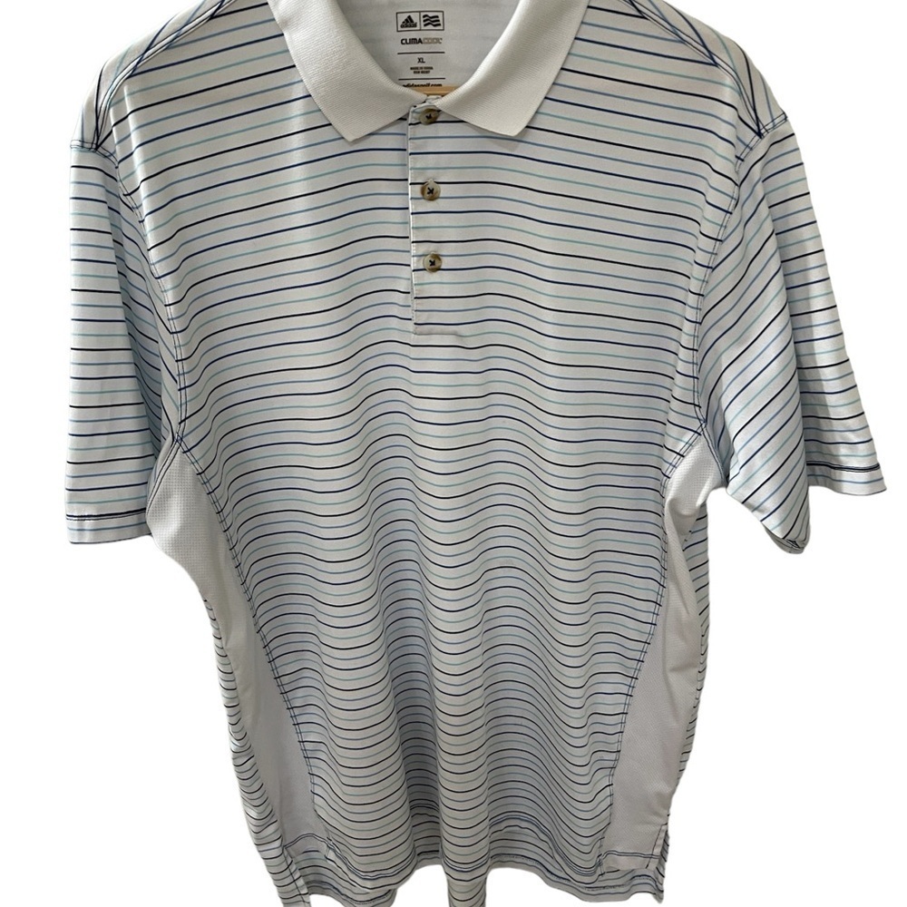 Adidas Men’s Clima Cool polo shirt Xl Blue stripes  Golf Atheleisure Casual